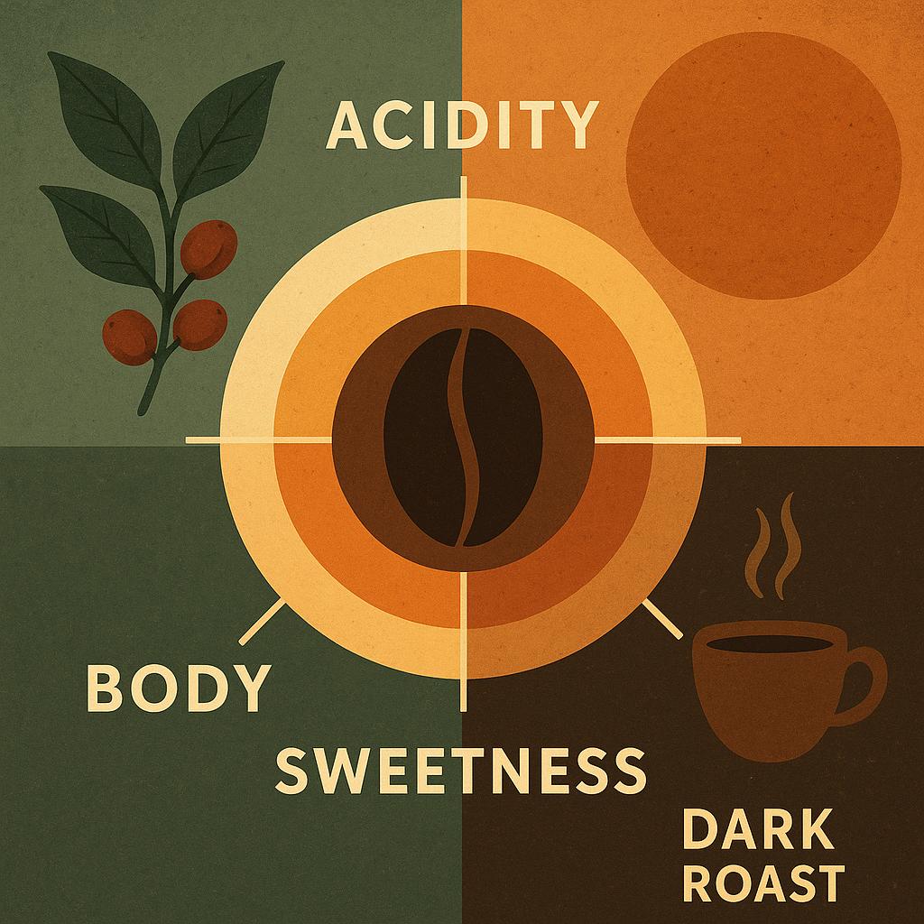 Light vs Medium vs Dark Roast Flavor Map: Acidity, Sweetness, Body, and Aftertaste Explained